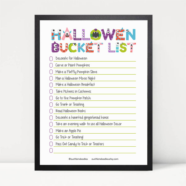 Halloween Art Print, Bucket List of Activities