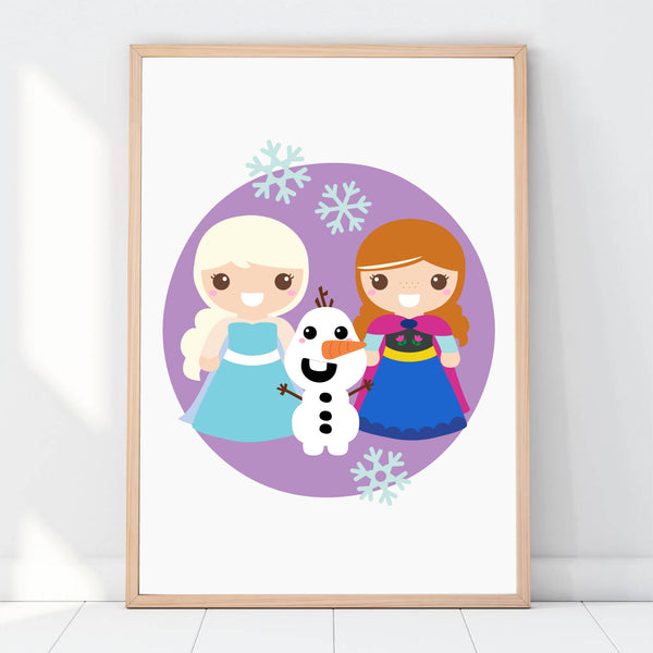 Princess Art Print, Frozen Elsa Anna Print, Printable Kids Wall Art Room Decor