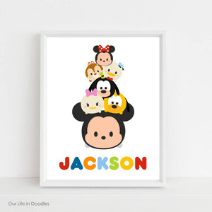 Tsum Tsum Art Print, Mickey Mouse Personalized Name, Printable Room Decor