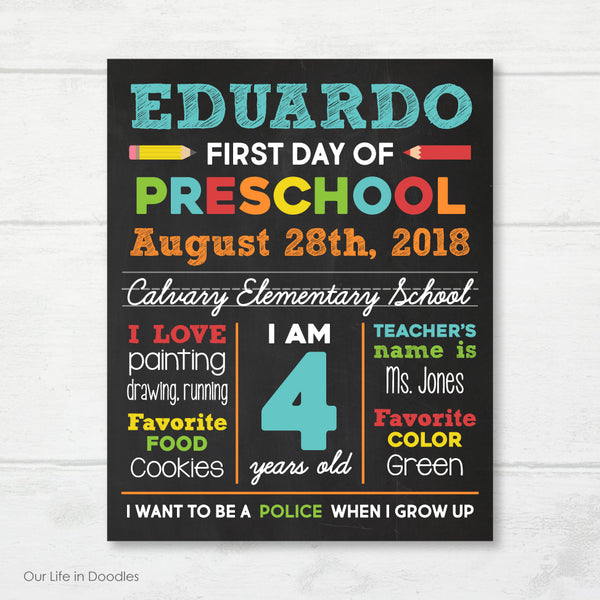 First Day of School Chalkboard Printable Sign