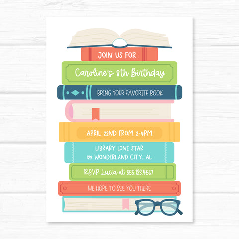 Books Invitation, Library Birthday Invite