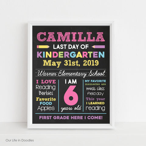 Last Day of School Sign, Chalkboard Printable, Any Grade