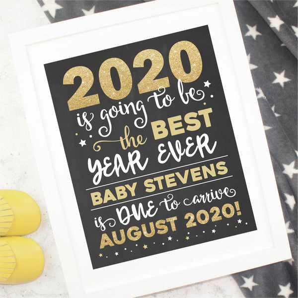 New Years Art Print, Pregnancy Announcement, Personalized Printable