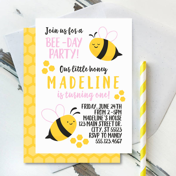Bumble Bee Invitation, Honey Comb Birthday Party Invite