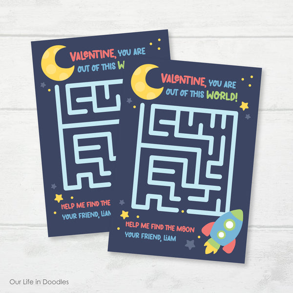 Valentines Card, Space Personalized Classmate Printable
