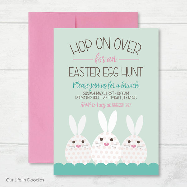 Easter Invitation, Easter Egg Hunt Bunnies Invite Card