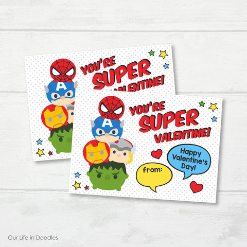 Valentines Day Card, Super Heroes Classmates Printable