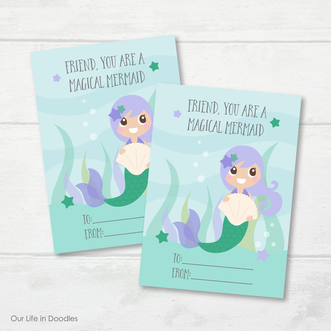 Valentine Card, Mermaid Under The Sea Printable