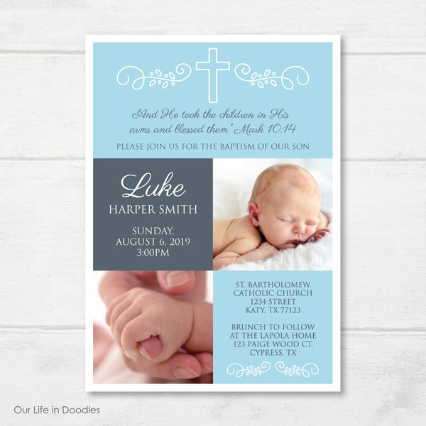 Baptism Invitation, Religious Picture Invite Card