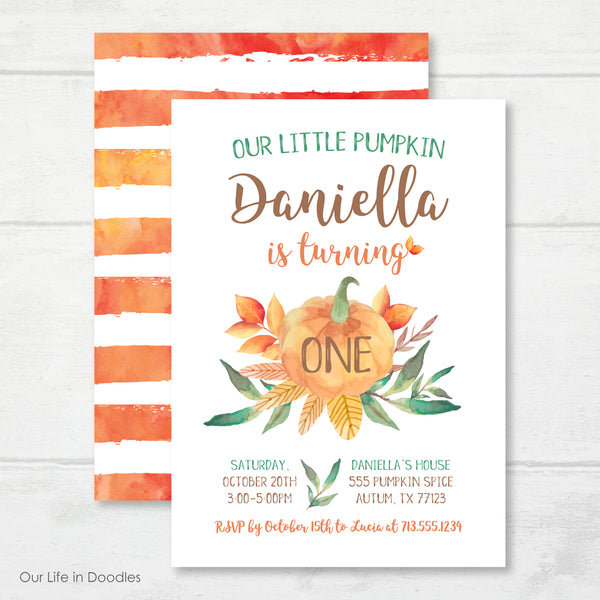 Our Little Pumpkin Invitation, Fall First Birthday Invite