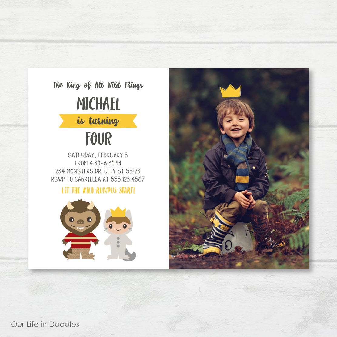 Monsters Picture Invitation, Where the Wild Things Are Birthday Party Invite