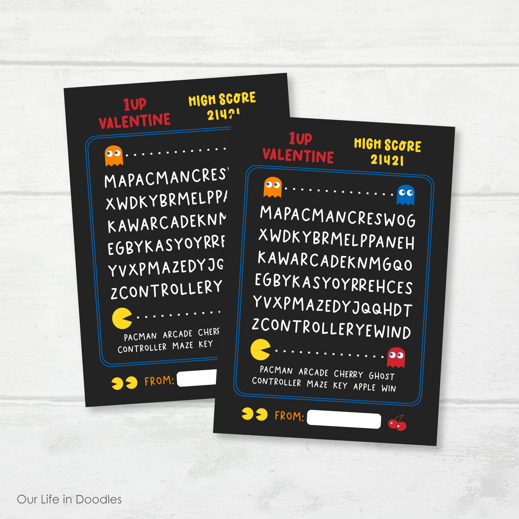 Valentines Day Card, Pacman Search Word Classmates Printable