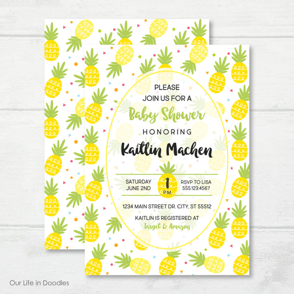 Pineapple Invitation, Fruits Baby Shower Invite