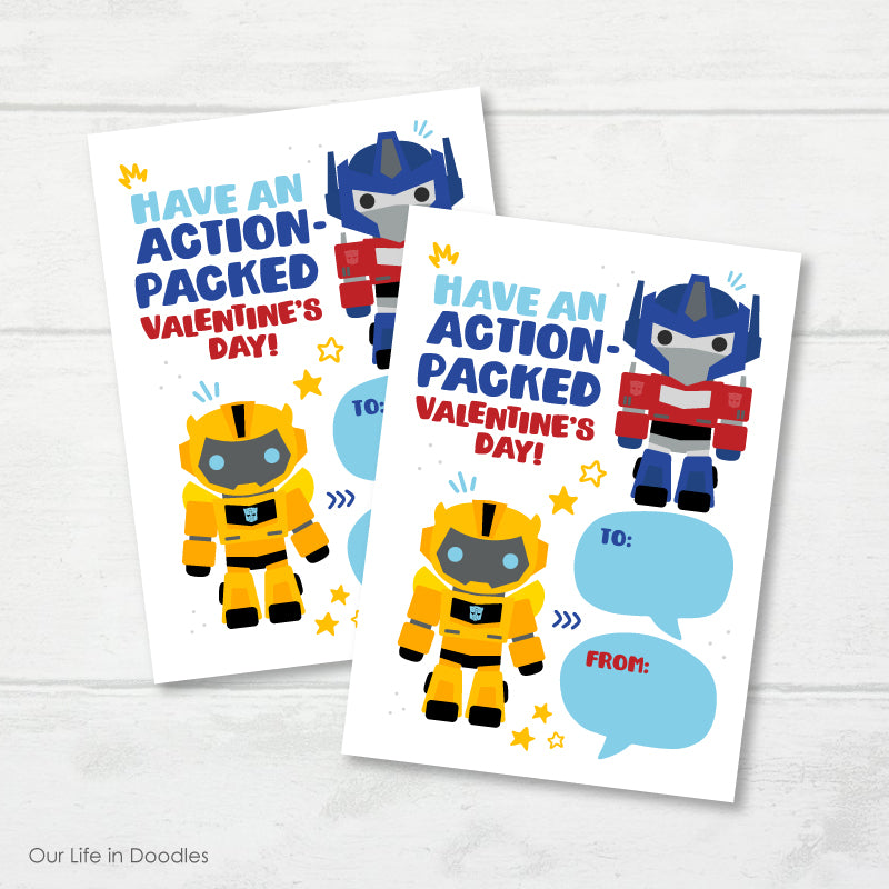 Valentines Day Card, Transformers Robots Printable