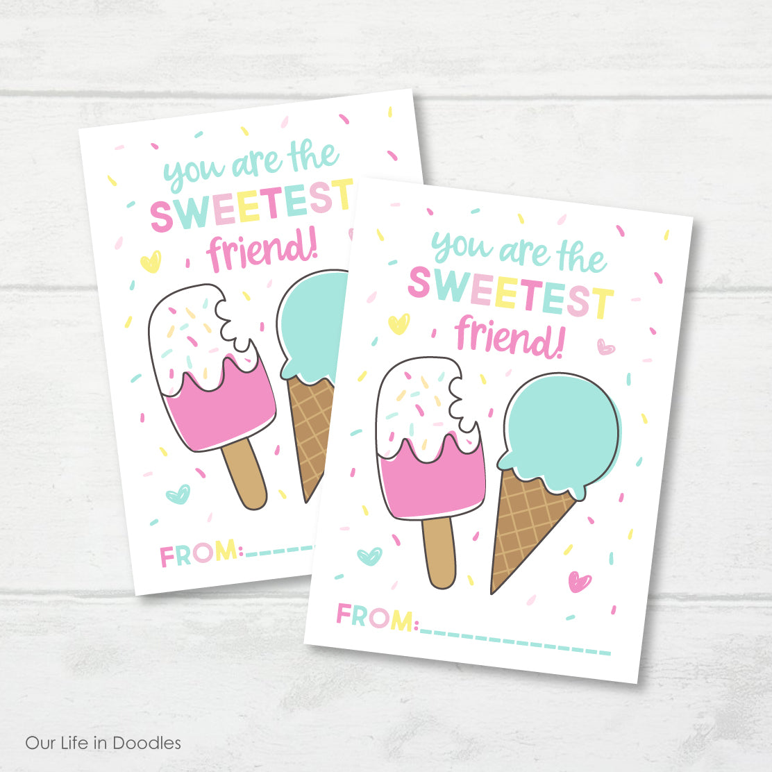 Valentine Card, Ice Cream Sweets Printable