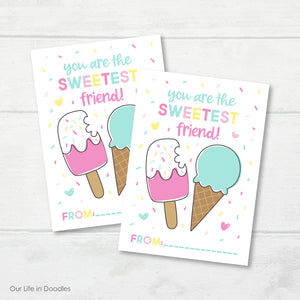 Valentine Card, Ice Cream Sweets Printable
