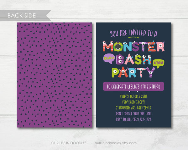 Halloween Invitation, Monster Bash Party Invite Card