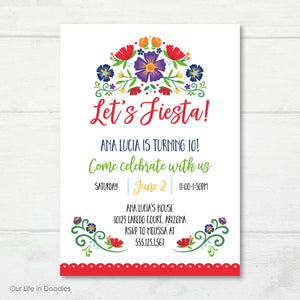 Let's Fiesta Invitation, Mexican Floral Birthday Invite