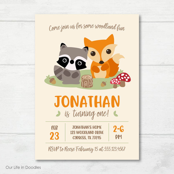 Forest Invitation, Woodland Forest Creatures Birthday Party Invite