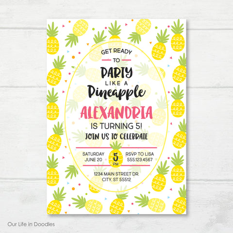 Pineapple Invitation, Fruit Birthday Party Invite