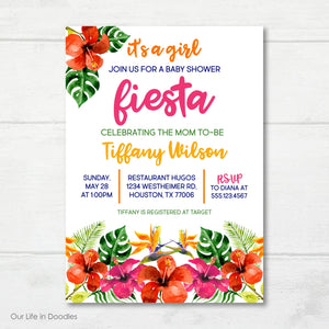 Floral Invitation, Fiesta Baby Shower Party Invite