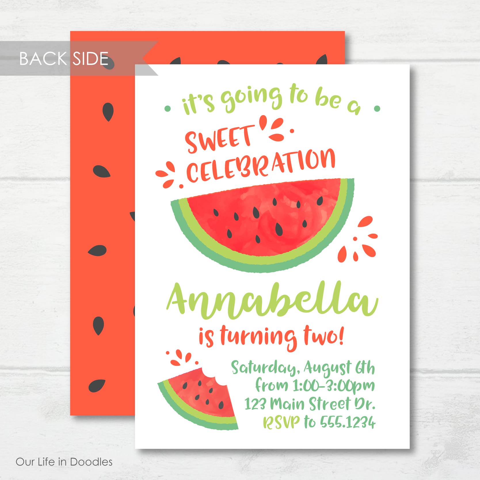 Watermelon Invitation, Watermelon Fruits Birthday Party Invite
