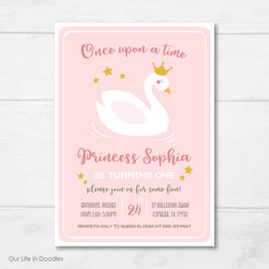 Swan Invitation, Princess Swan Ballerina Birthday Party Invite