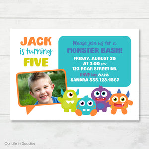 Monsters Picture Invitation, Monster Bash Birthday Party Invite