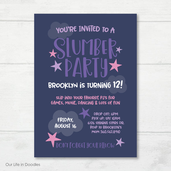 Slumber Party Invitation, Twinkle Star Party, Galaxy Birthday Invite