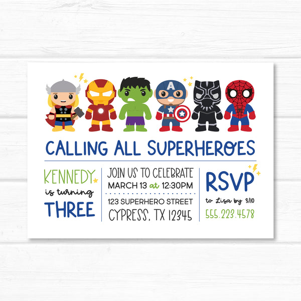 Super Heroes Invitation, Avengers Birthday Party Invite