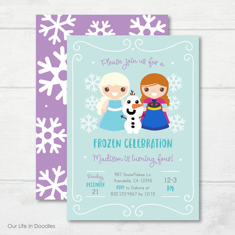Princess Invitation, Frozen Inspired Snowflakes Birthday Invite
