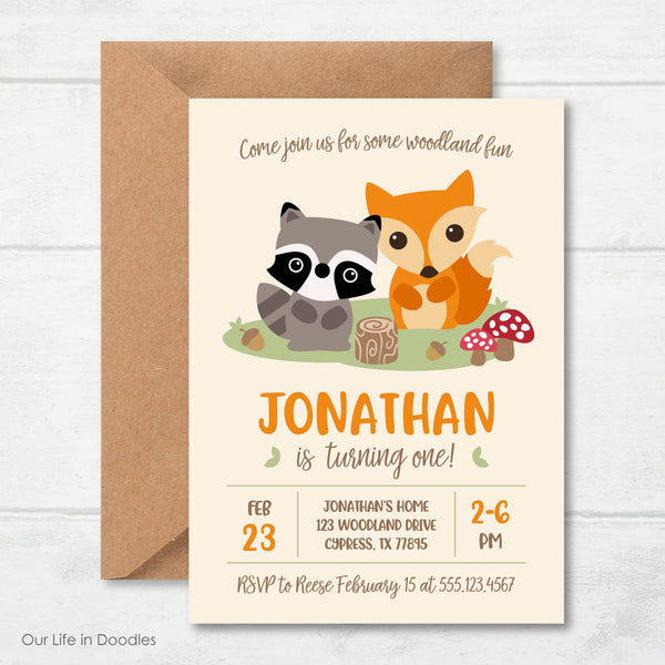 Forest Invitation, Woodland Forest Creatures Birthday Party Invite