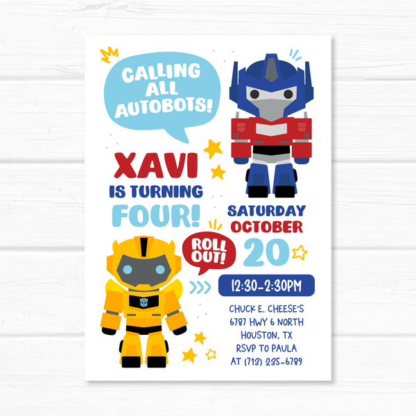 Robots Invitation, Inspired Transformers, Birthday Invite