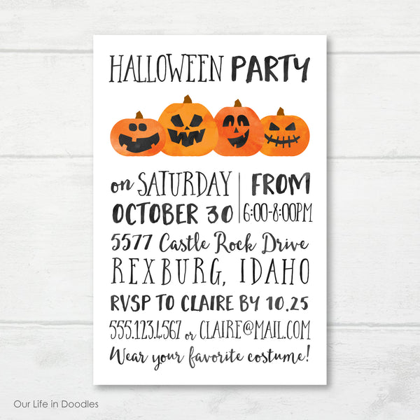 Halloween Invitation, Jack o Lantern Invite Card