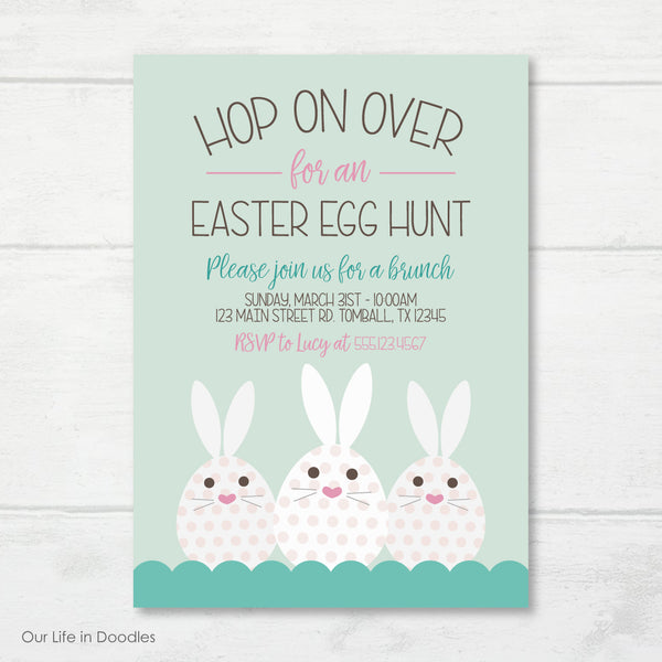 Easter Invitation, Easter Egg Hunt Bunnies Invite Card