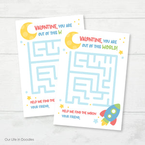 Valentines Day Card, Space Maze Classmates Printable