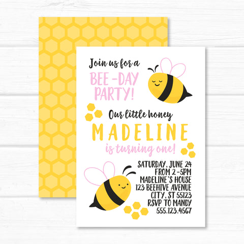 Bumble Bee Invitation, Honey Comb Bee Birthday Invite
