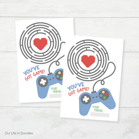 Valentines Day Card, Video Game Maze Classmates Printable