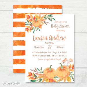 Our Little Pumpkin Invitation, Pumpkin Patch Party, Fall Baby Shower Invite