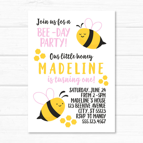 Bumble Bee Invitation, Honey Comb Bee Birthday Invite