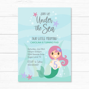 Little Mermaid Birthday Invitation, Under the Sea Digital Invite