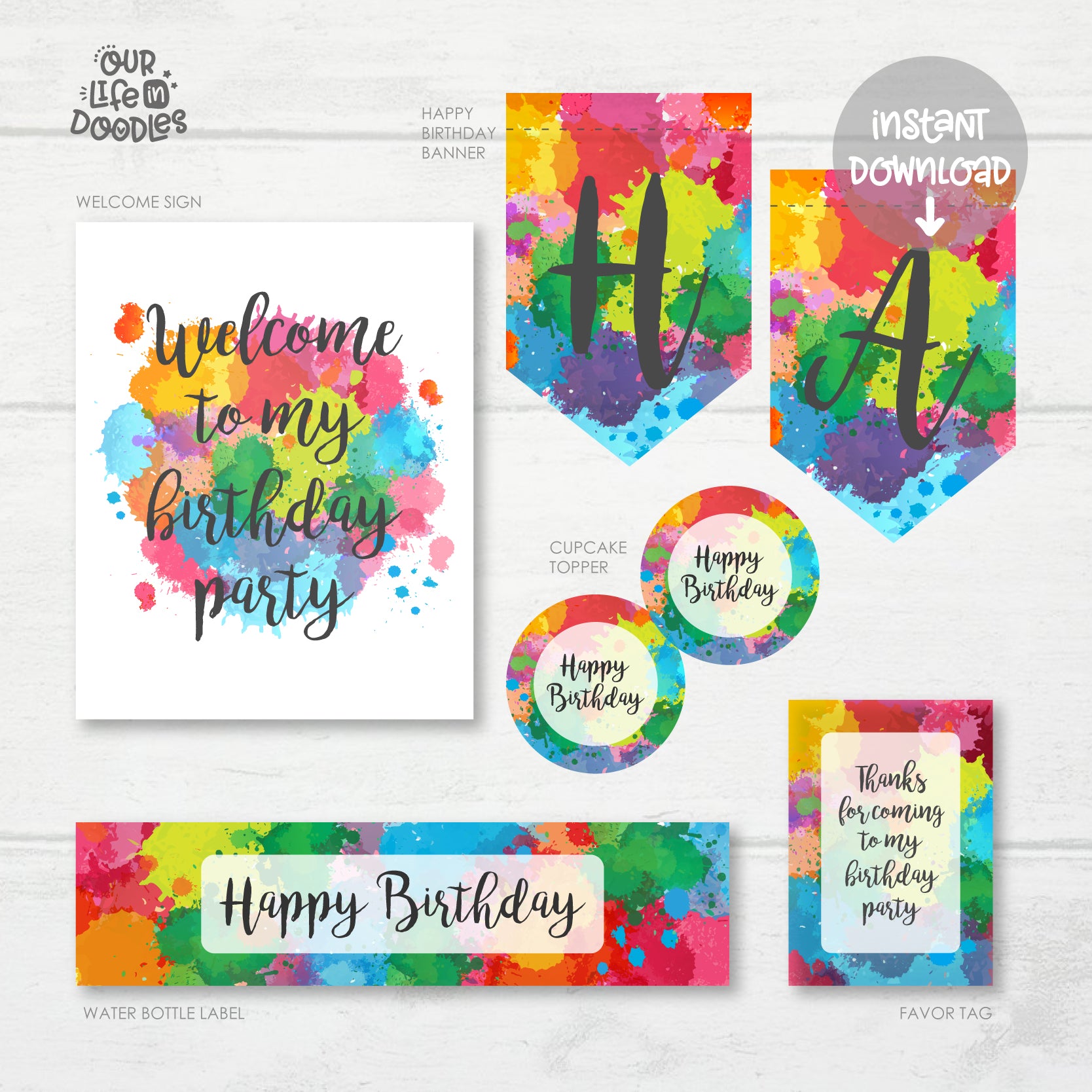 Art Party Decor, Artist Paint Birthday Printable Party, Favor Tag Cupcake Topper