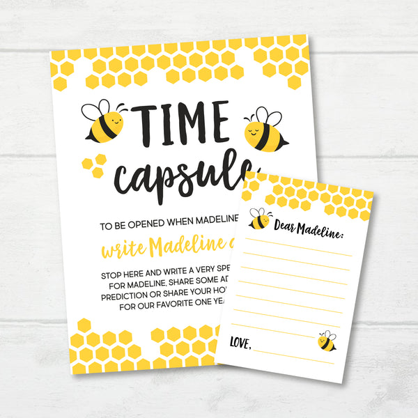 Bumble Bee Time Capsule Sign & Time Capsule Cards, Bee First Birthday Party, Printable Party Decor