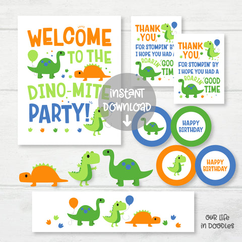 Dinosaur Party Decor, Dino T-Rex Birthday Printable Party, Favor Tag Cupcake Topper