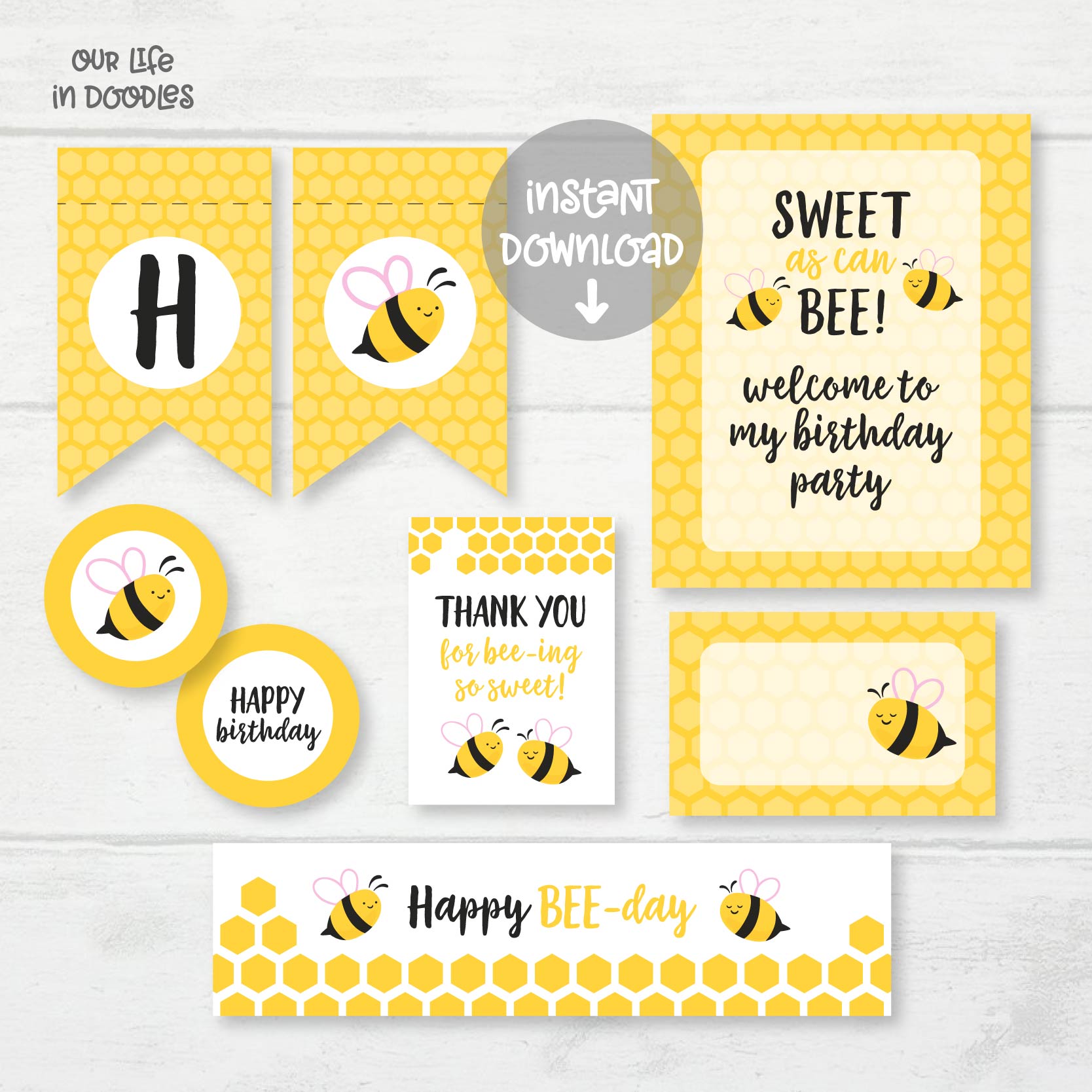Bee Birthday Party Decorations and printables - My Party Design