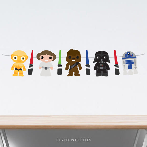 Star Wars Banner, Galaxy Party Decor Garland, Birthday Printable Party, Cake Topper