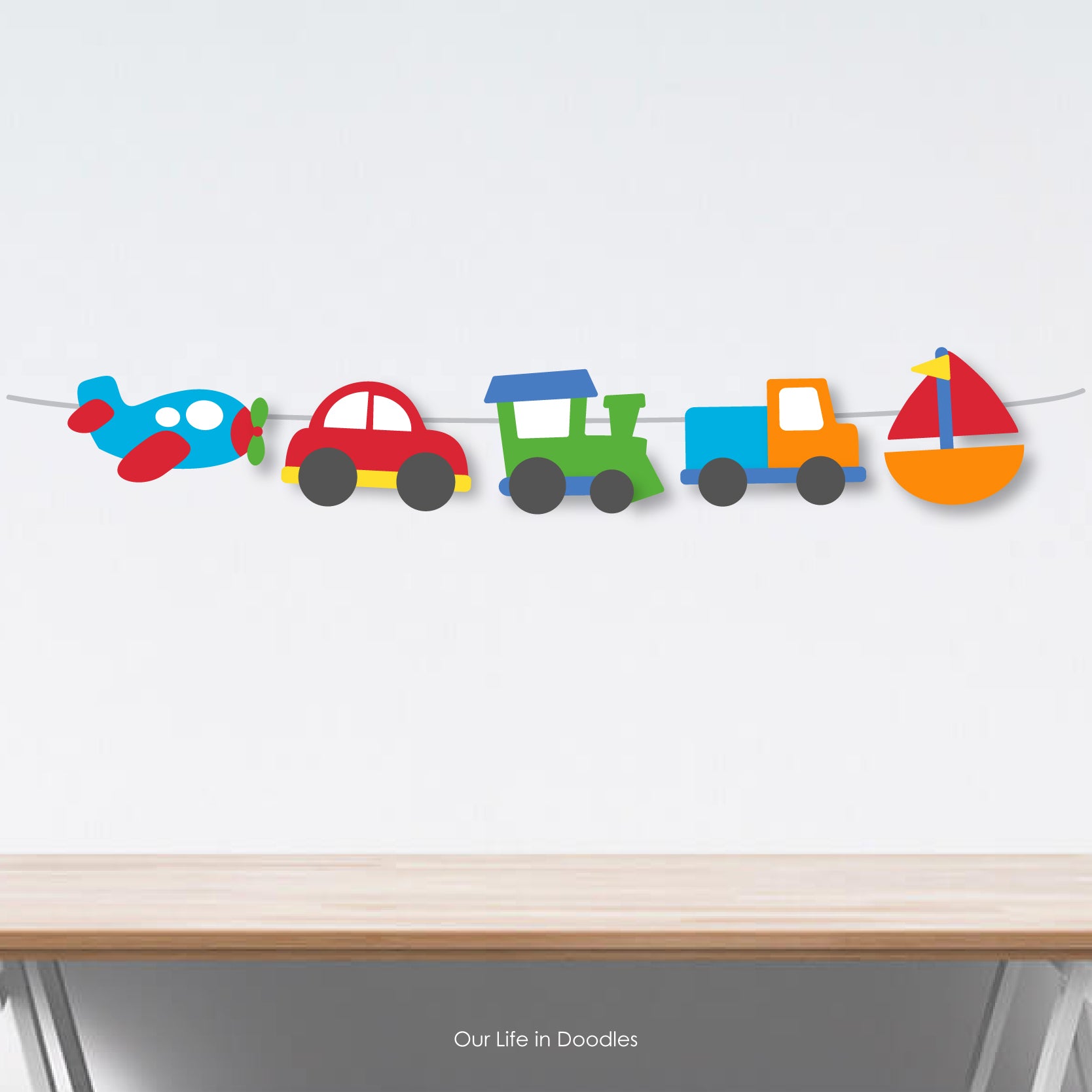 Transportation Banner, Party Decor Garland, Cars Trucks Birthday Printable Party, Cake Topper