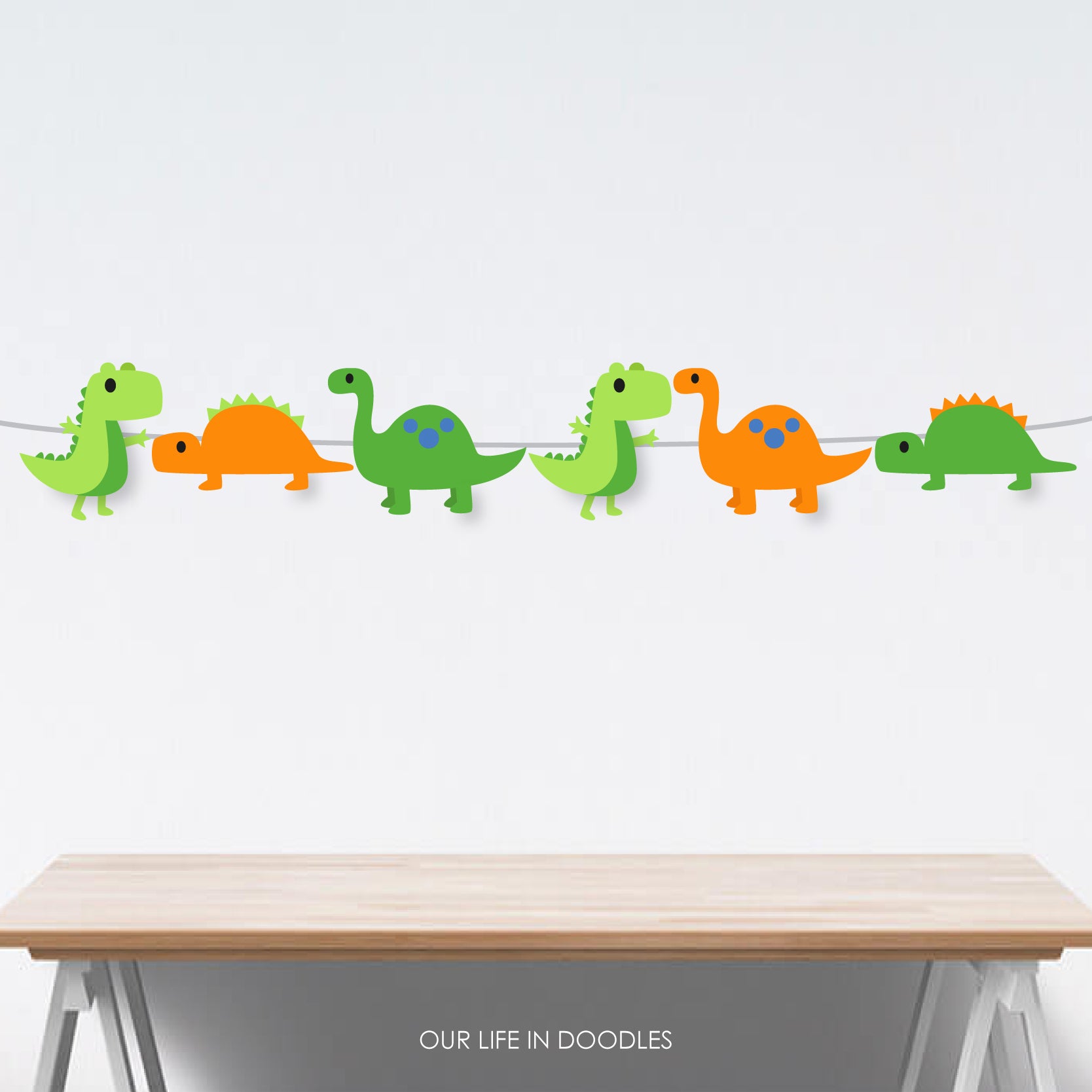 Dinosaurs Banner, Dino T-Rex Party Decor Garland, Birthday Printable Party, Cake Topper