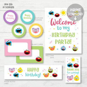 Sesame Street Party Decor, Elmo Abby Birthday Printable Party, Favor Tag Cupcake Topper