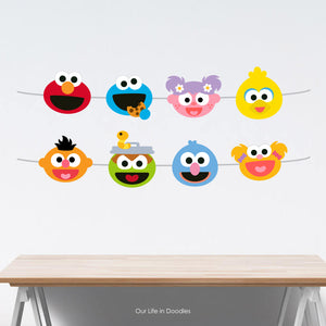 Sesame Street Banner, Abby Elmo Cookie Monster Party Decor Garland, Birthday Printable Party, Cake Topper